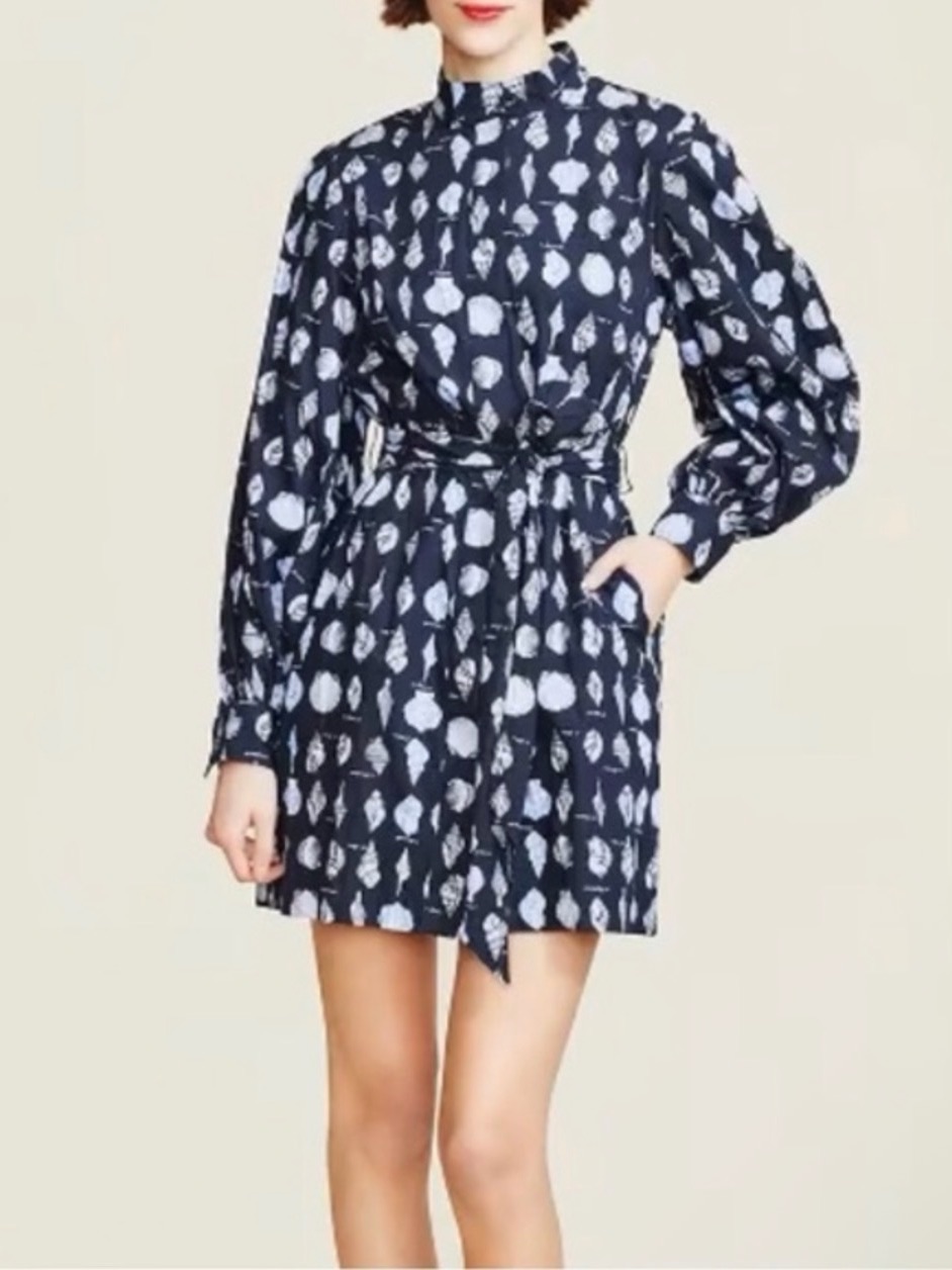 Nwot Pearl By Lela Rose Navy Mini Dress With White Shell Print
